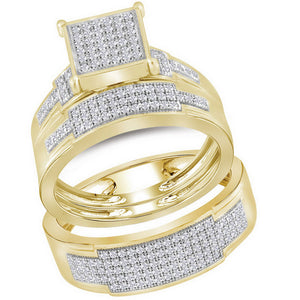 10kt Yellow Gold His Hers Round Diamond Square Matching Wedding Set 1/2 Cttw