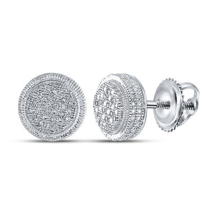 Sterling Silver Mens Round Diamond Disk Circle Earrings 1/10 Cttw