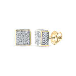 Yellow-tone Sterling Silver Mens Round Diamond Square Earrings 1/6 Cttw