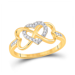 10kt Yellow Gold Womens Round Diamond Infinity Heart Ring 1/10 Cttw