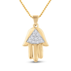 10kt Yellow Gold Womens Round Diamond Hamsa Fashion Pendant 1/20 Cttw