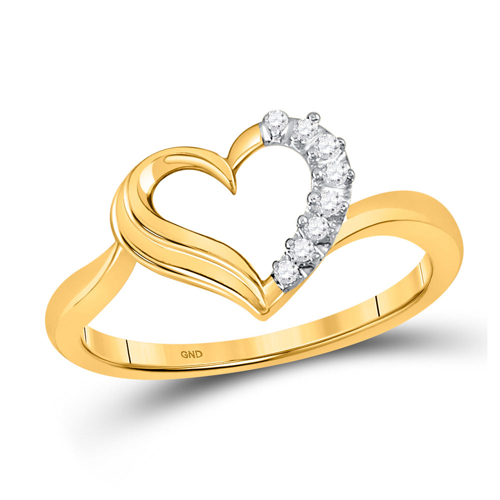 10kt Yellow Gold Womens Round Diamond Heart Ring 1/20 Cttw