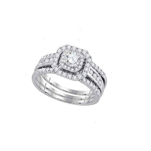 14kt White Gold Round Diamond Bridal Wedding Ring Band Set 1 Cttw