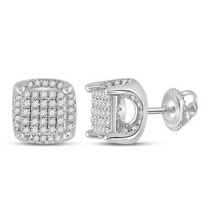 10kt White Gold Womens Round Diamond Square Earrings 1/2 Cttw