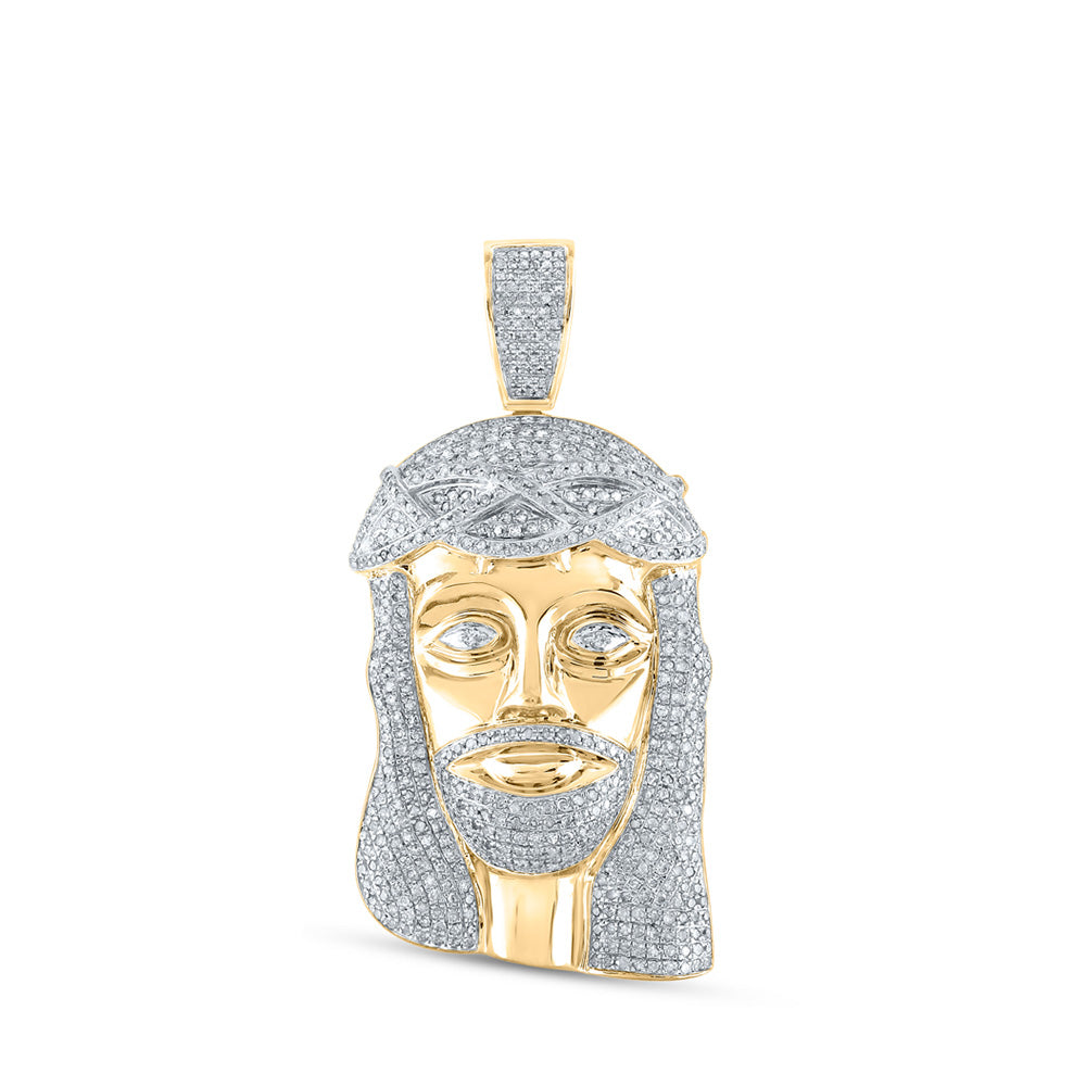 10kt Yellow Gold Mens Round Diamond Jesus Face Charm Pendant 3 Cttw