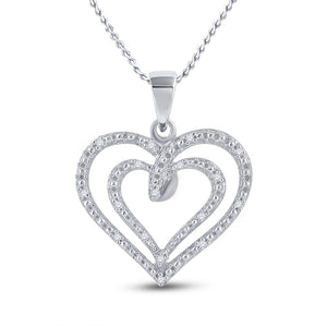 Sterling Silver Womens Round Diamond Heart Pendant 1/20 Cttw