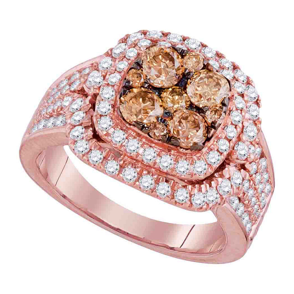 14kt Rose Gold Round Brown Diamond Cluster Bridal Wedding Engagement Ring 2 Cttw