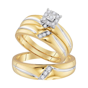 10kt Yellow Gold His Hers Round Diamond Solitaire Matching Wedding Set 1/5 Cttw