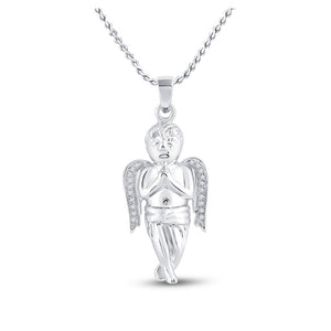 Sterling Silver Mens Round Diamond Angel Charm Pendant 1/20 Cttw