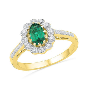 10kt Yellow Gold Womens Oval Lab-Created Emerald Diamond Solitaire Ring 7/8 Cttw