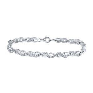 Sterling Silver Womens Round Diamond Infinity Bracelet .01 Cttw