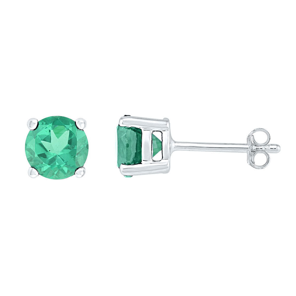 10kt White Gold Womens Round Lab-Created Emerald Solitaire Earrings 2 Cttw