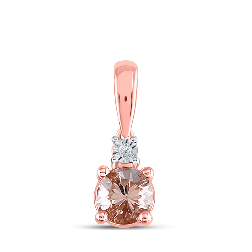 10kt Rose Gold Womens Round Lab-Created Morganite Solitaire Pendant 5/8 Cttw