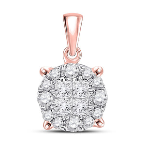 14kt Rose Gold Womens Princess Diamond Cluster Pendant 1/4 Cttw
