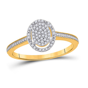 10kt Yellow Gold Womens Round Diamond Oval Cluster Ring 1/8 Cttw