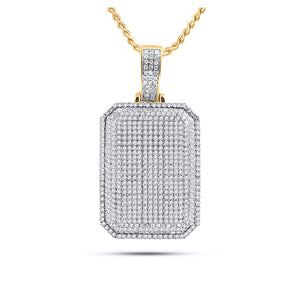 10kt Yellow Gold Mens Round Diamond Dog Tag Charm Pendant 1-3/4 Cttw