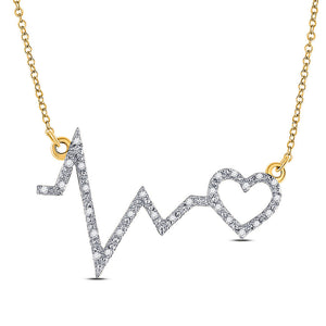 10kt Yellow Gold Womens Round Diamond Heartbeat Necklace 1/10 Cttw