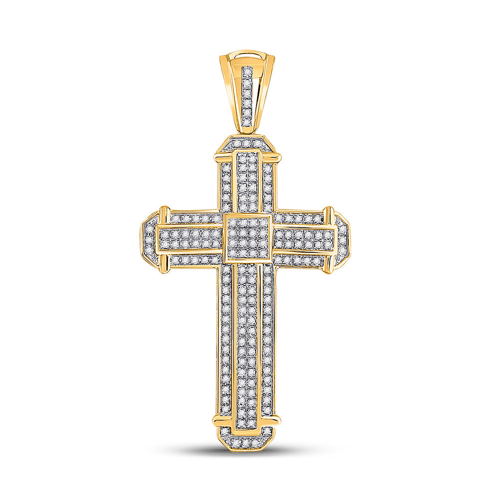 10kt Yellow Gold Mens Round Diamond Cross Charm Pendant 1/2 Cttw