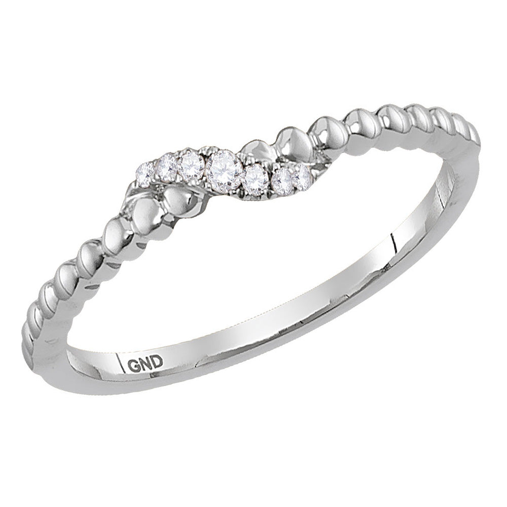 14kt White Gold Womens Round Diamond Crossover Stackable Band Ring 1/20 Cttw