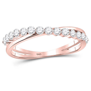 10kt Rose Gold Womens Round Diamond Crossover Stackable Band Ring 1/3 Cttw