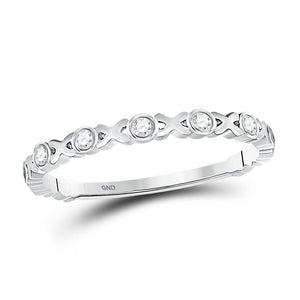 10kt White Gold Womens Round Diamond XOXO Love Stackable Band Ring 1/12 Cttw