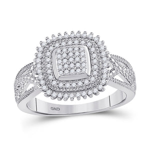 10kt White Gold Womens Round Diamond Square Cluster Ring 1/4 Cttw