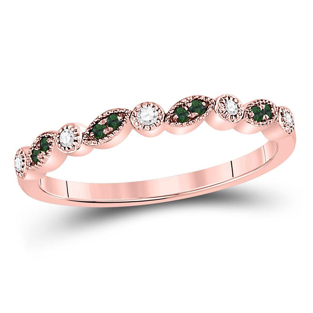 10kt Rose Gold Womens Round Emerald Diamond Stackable Band Ring 1/10 Cttw
