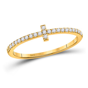 10kt Yellow Gold Womens Round Diamond Cross Stackable Band Ring 1/6 Cttw