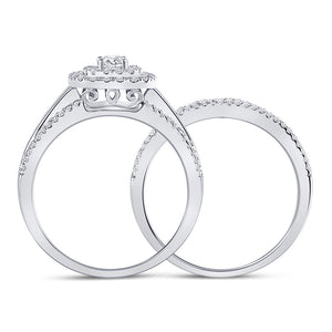 14kt White Gold Round Diamond Square Halo Bridal Wedding Ring Band Set 1 Cttw