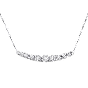 14kt White Gold Womens Round Diamond Graduated Curved Bar Necklace 1/2 Cttw