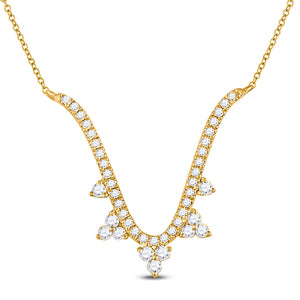14kt Yellow Gold Womens Round Diamond Modern-V Fashion Necklace 1/4 Cttw