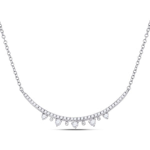 14kt White Gold Womens Round Diamond Modern Curved Bar Necklace 1/4 Cttw