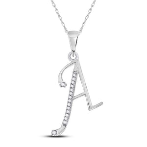 10kt White Gold Womens Round Diamond A Initial Letter Pendant 1/12 Cttw