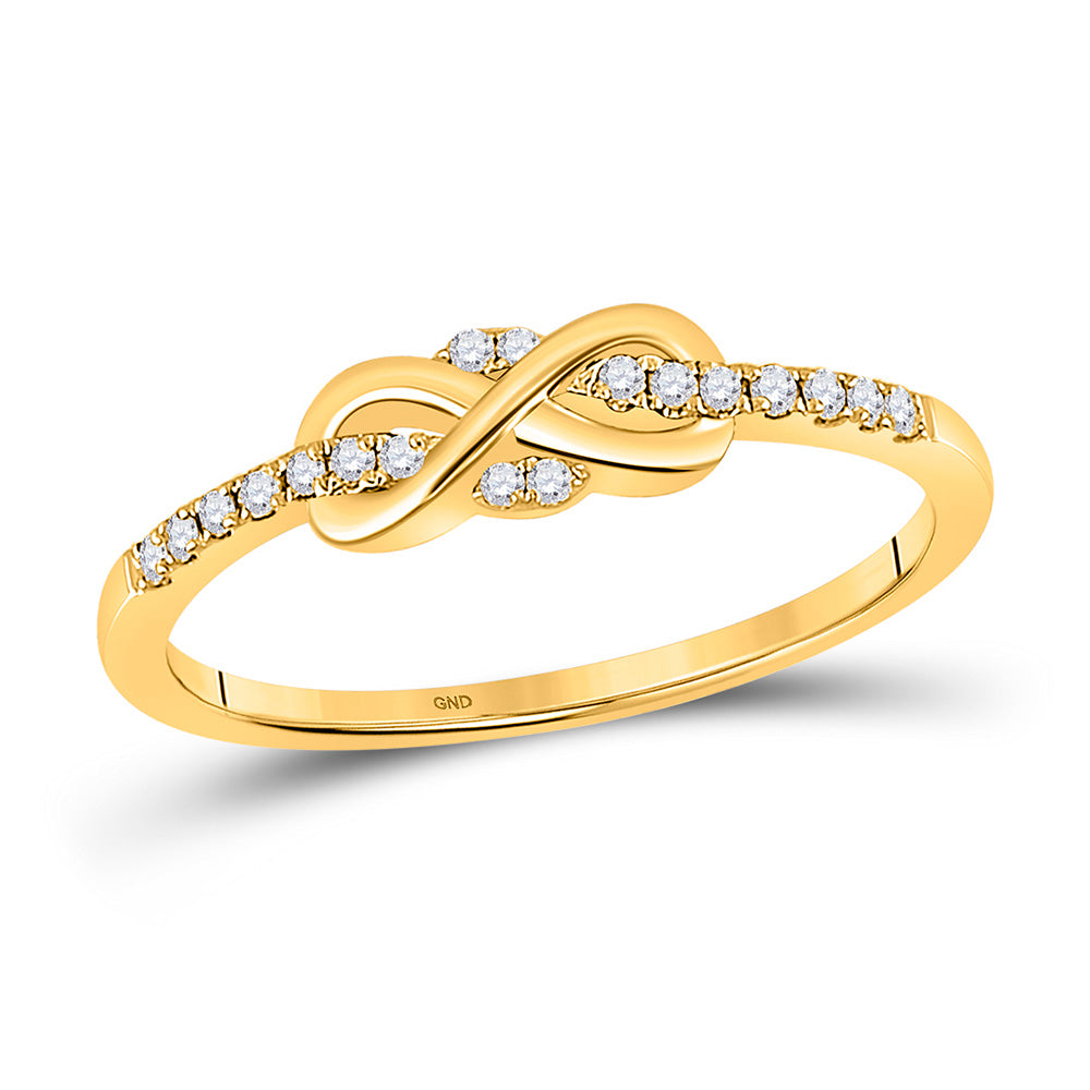 10kt Yellow Gold Womens Round Diamond Infinity Knot Stackable Band Ring 1/10 Cttw