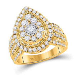 14kt Yellow Gold Womens Round Diamond Teardrop Pear Cluster Ring 1-1/2 Cttw