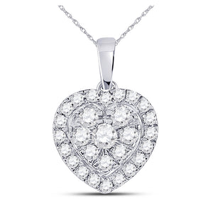 10kt White Gold Womens Round Diamond Heart Pendant 1/2 Cttw