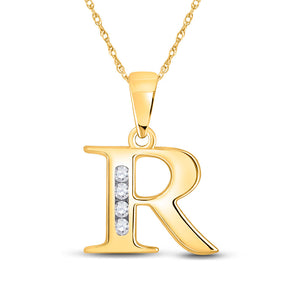 10kt Yellow Gold Womens Round Diamond R Initial Letter Pendant 1/20 Cttw