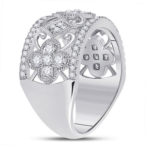 14kt White Gold Womens Round Diamond Filigree Fashion Ring 5/8 Cttw