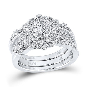 14kt White Gold Round Diamond Bridal Wedding Ring Band Set 1 Cttw