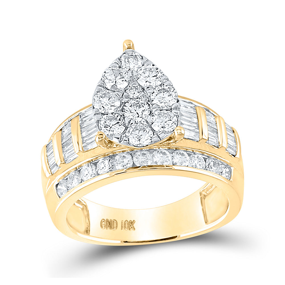10kt Yellow Gold Round Diamond Teardrop Bridal Wedding Engagement Ring 2 Cttw