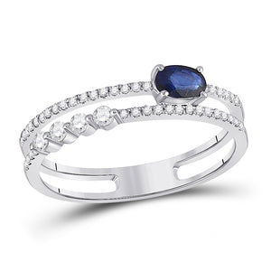 14kt White Gold Womens Oval Blue Sapphire Modern Fashion Ring 5/8 Cttw