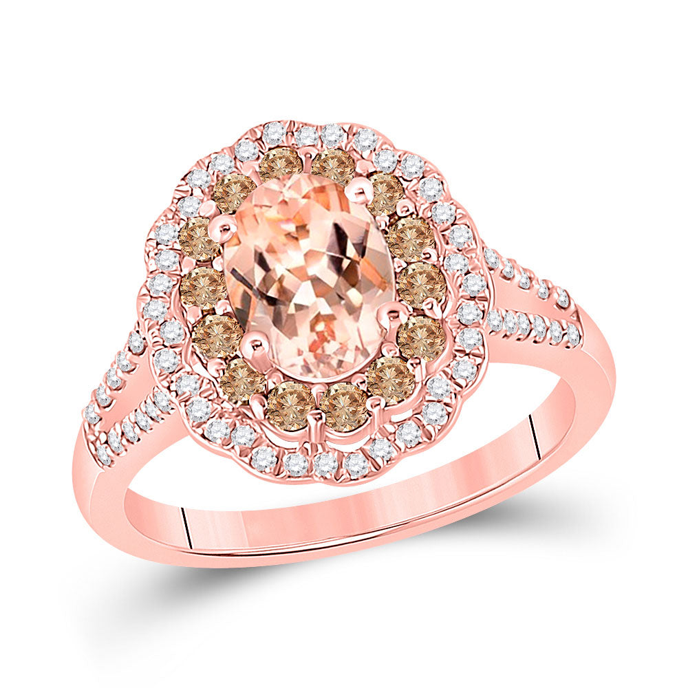 14kt Rose Gold Womens Oval Morganite Diamond Solitaire Ring 1-1/2 Cttw