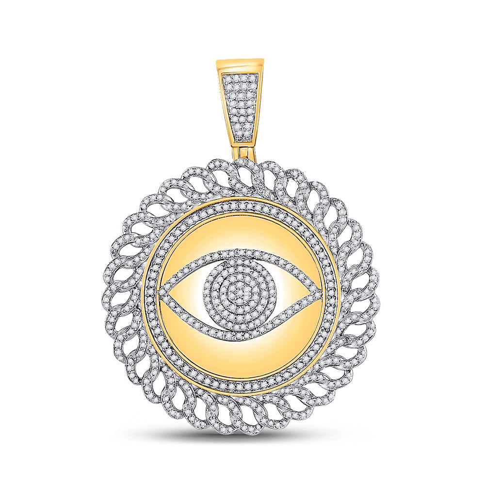 10kt Yellow Gold Mens Round Diamond All Seeing Eye Circle Charm Pendant 1-3/4 Cttw