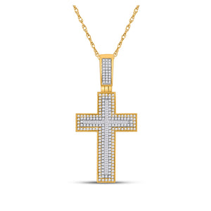 10kt Yellow Gold Mens Baguette Diamond Cross Charm Pendant 1-1/2 Cttw