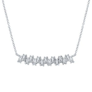 14kt White Gold Womens Baguette Diamond Curved Bar Necklace 5/8 Cttw