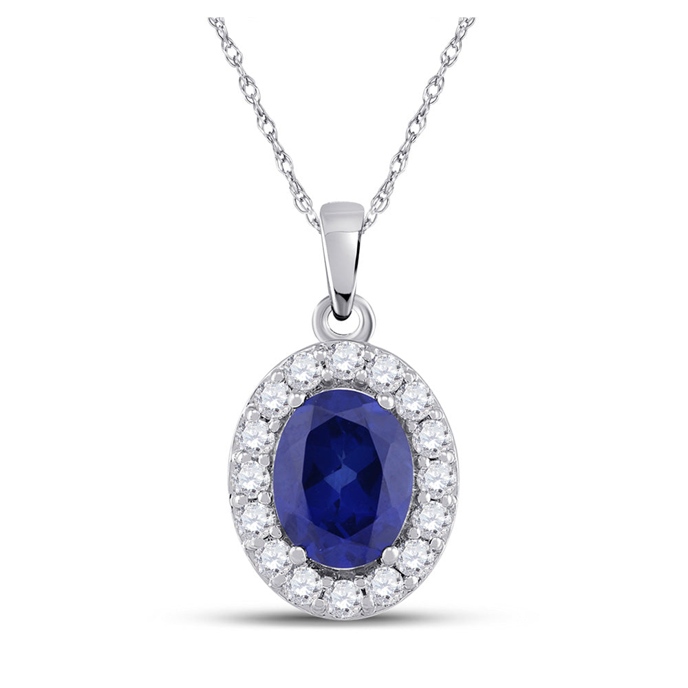 10kt White Gold Womens Oval Lab-Created Blue Sapphire Solitaire Pendant 3 Cttw