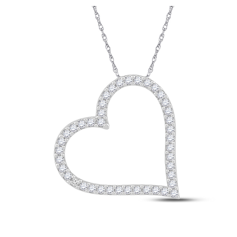 10kt White Gold Womens Round Diamond Heart Pendant 1/5 Cttw