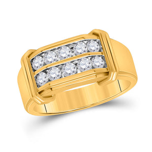 10kt Yellow Gold Mens Round Diamond Double Row Band Ring 3/8 Cttw