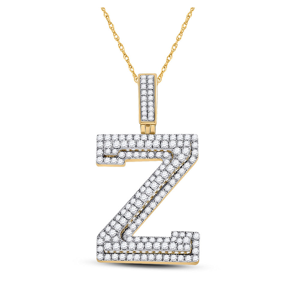 10kt Yellow Gold Mens Round Diamond Letter Z Charm Pendant 1-5/8 Cttw