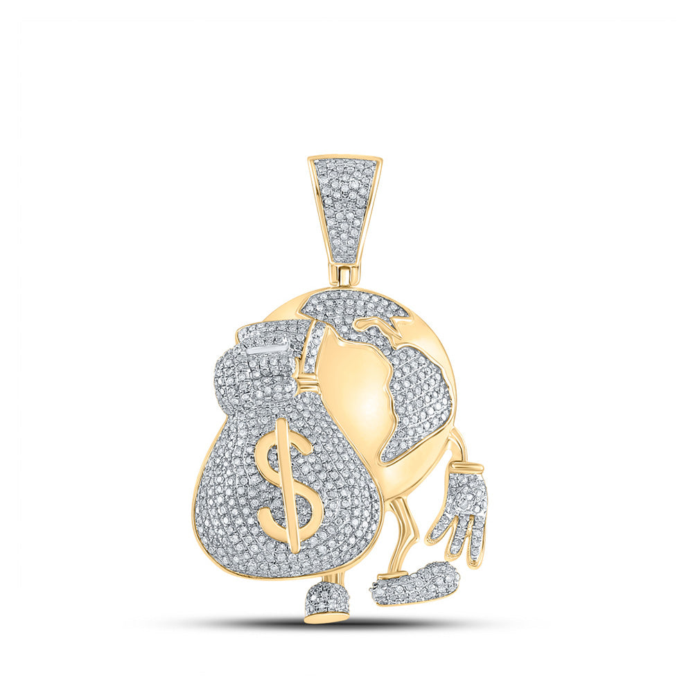 10kt Yellow Gold Mens Round Diamond Globe Money Earth Charm Pendant 1-1/2 Cttw